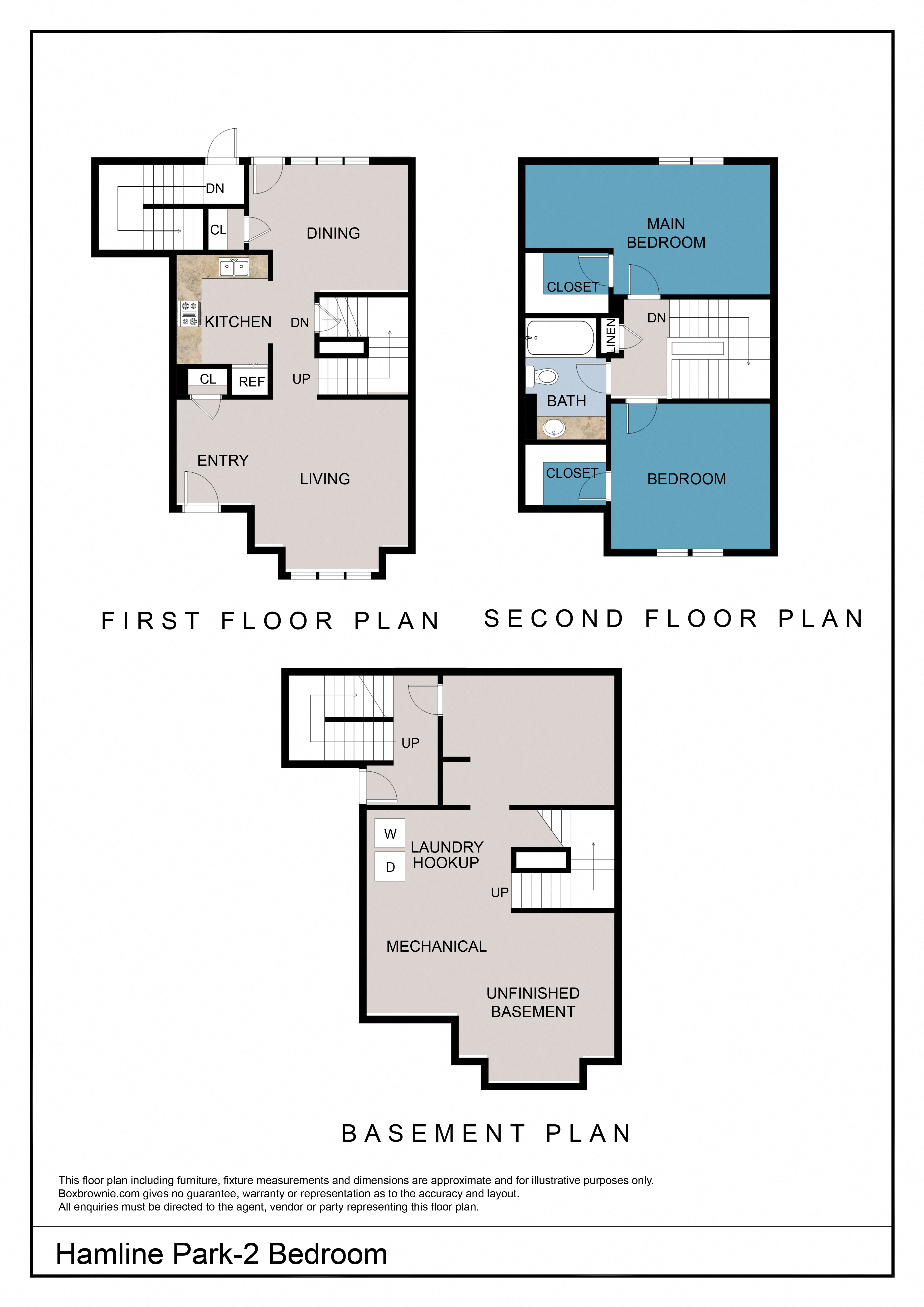 Floor plan for 2 beds, 1 bath, 1006 sqft
